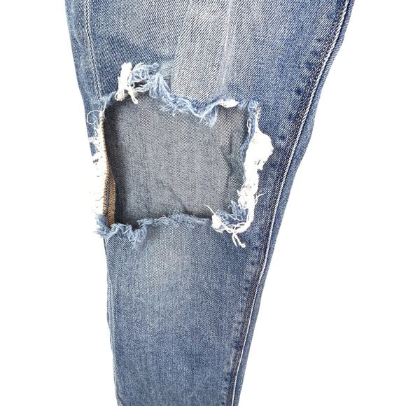 American Eagle Mom Jeans Distressed High Rise Holes Ripped Medium Blue Wash 000 - Picture 4 of 16